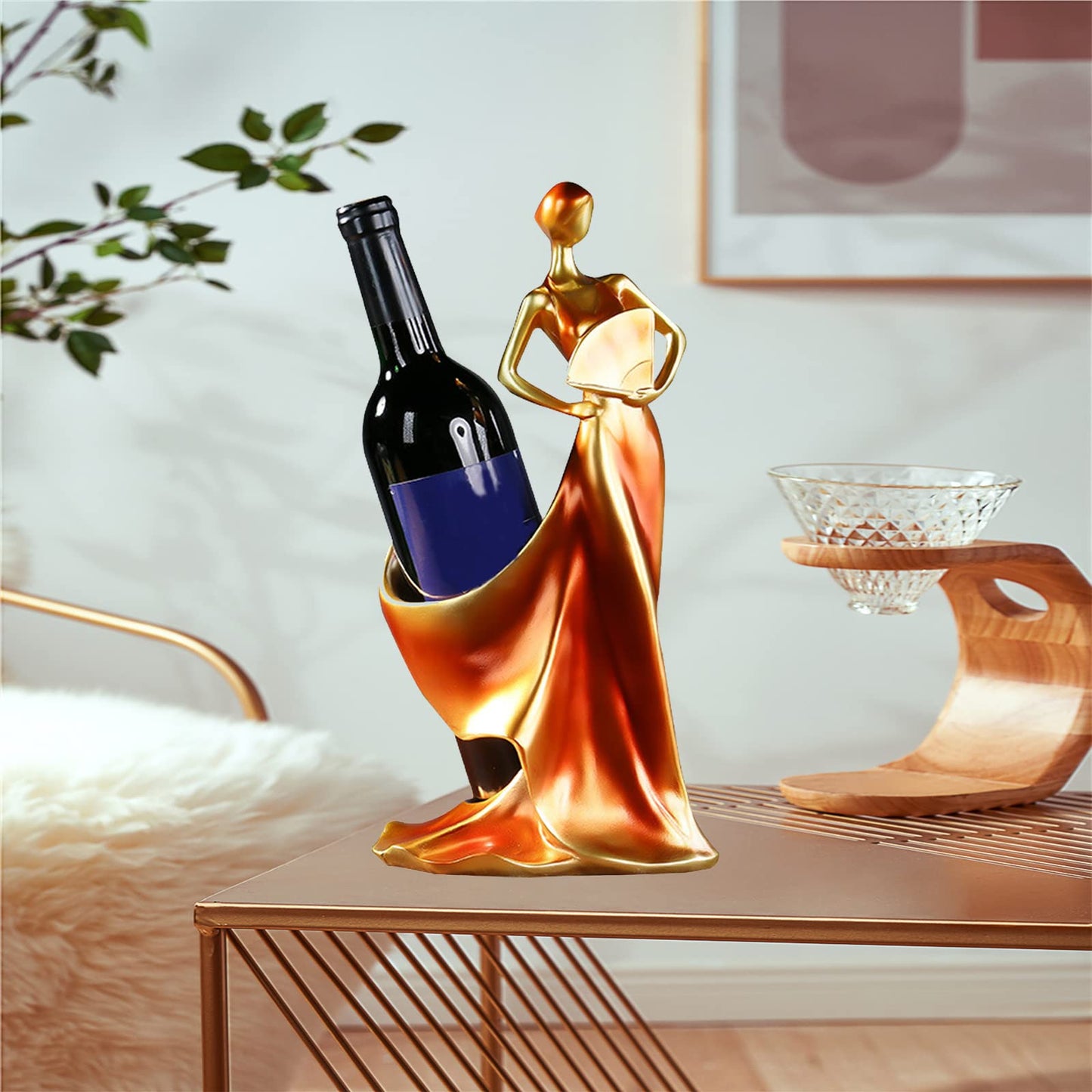 Artpaul Wine Bottle Holder Beauty Lady Statue Wine Bottle Stand Lady Wine Rack Decoration Wine Cork Holder Decor Wine Decor for Kitchen Bar (Red)