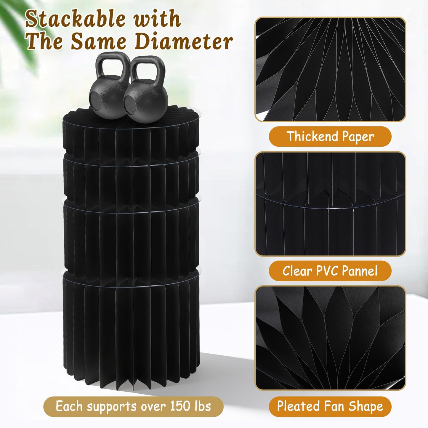 8 Pack Buffet Risers Display Stands, Foldable Food Risers for Buffet Table, Tall Cake Cupcake Stands, Cardboard Cylinder Stand, Dessert Table Display Set for Catering, Jewelry, Wedding, Party Decor (Black)