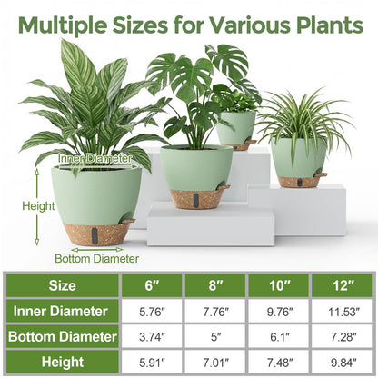 LifeNest Plant Pots, 12" 10" 6" 8" Inch Self Watering Pots with Water Level Indicator, Set of 5 Flower Pots Indoor with Drainage Holes, Modern Planters for Indoor Outdoor Plants, Room & Office Décor