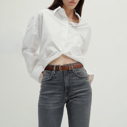 AI DEEBLUE Brown Belts for Women with Gold Buckle Faux Leather Belts Fashion Casual belts for jeans