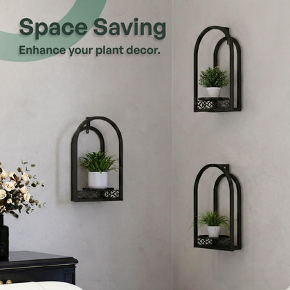 Rioneta Hanging Planter for Indoor & Outdoor Plants, Mid Century Modern Iron Frame Wall Decor for Living Room Garden Patio 3 Pack Black（No Light）