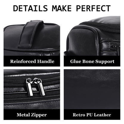 Seozata Toiletry Bag for Men, Hanging Travel Shaving Dopp Kit for Men and Women, Water-resistant Toiletries Organizer Bags, PU Leather Cosmetic Bags for Makeup Accessories (Black)