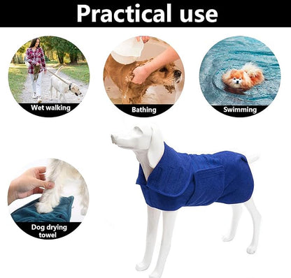 Geyecete Dog Drying Coat - Dog Bathrobe Towel - Microfibre Fast Drying Super Absorbent Pet Cat Bath Robe Towel, Luxuriously Soft - Blue - XXL