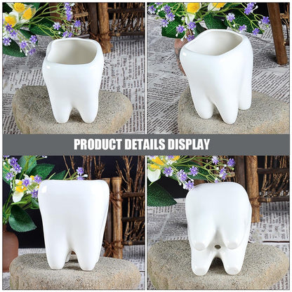 IWOWHERO Ceramic Tooth Flower Pot Small 3.34 Inch Decorative Planter for Succulents and Cactus Indoor Home Plant Holder
