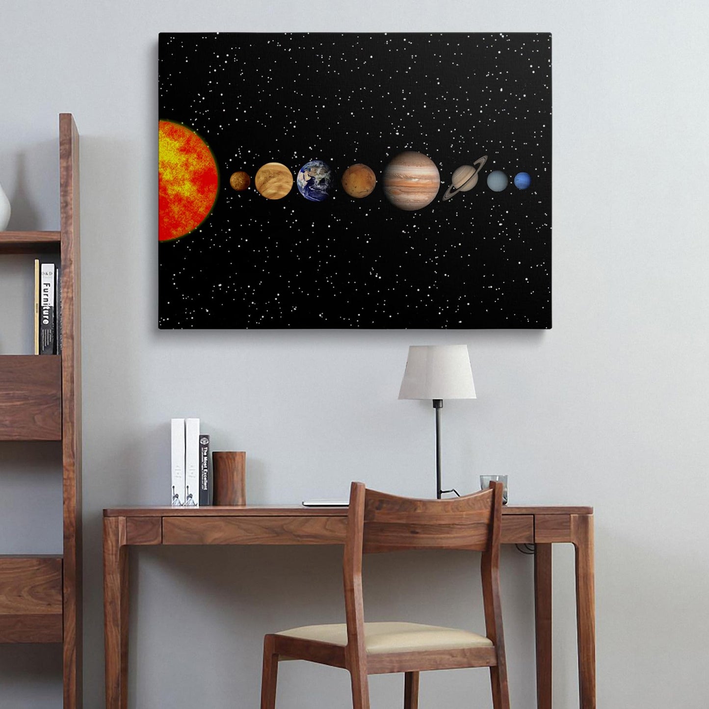 Framed Space Solar System Galaxy Planets Canvas Wall Art Astronomy Interstellar Science Decor Poster For Living Room Bedroom Home Office Artwork Gift Ready To Hang (16x24 Inches)