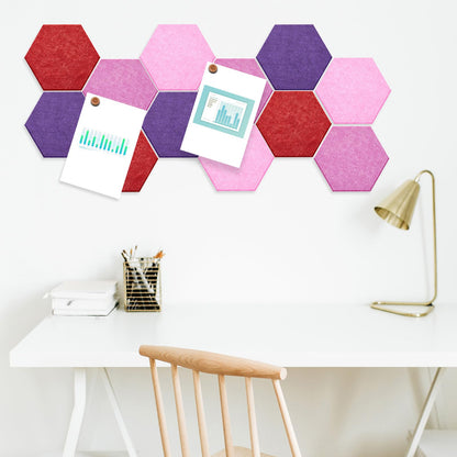 Mindsoft 16 Pcs Hexagon Cork Board for Walls with 50 Wooden Push Pins 6.7 x 5.9 in Felt DIY Tiles Notice with Nano Tape Hanging Bulletin Board for Home Photo Office Memo Note (Gradual Purple)