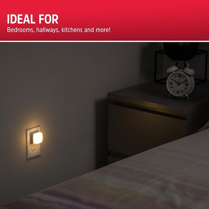 Energizer Night Lights Plug into Wall, 4-Pack, LED Plug in Nightlight, Soft Warm White, Dusk to Dawn Sensor, Adults, Kids, Bedroom, Bathroom, Nursery, Hallway, Kitchen, ETL Safety Listed, 85623