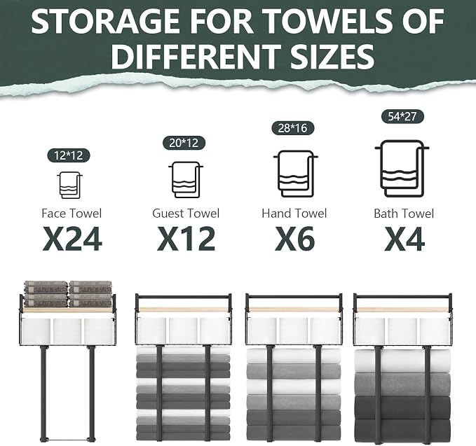 Xstydes Towel Racks for Bathroom, Metal Towel Holder with Storage Basket,Wall Towel Rack for Rolled Towels, Towel Storage for Small Bathroom.