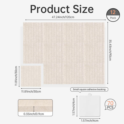 Felt Bulletin Board, 48"X 36" Felt Board for Wall, 12 Pack Felt Wall Tiles, with 70 Adhesive Tabs, Large Felt Bulletin Board Tiles, Cork Board for Room Office Decor, Classroom Pin Board (Oatmeal)