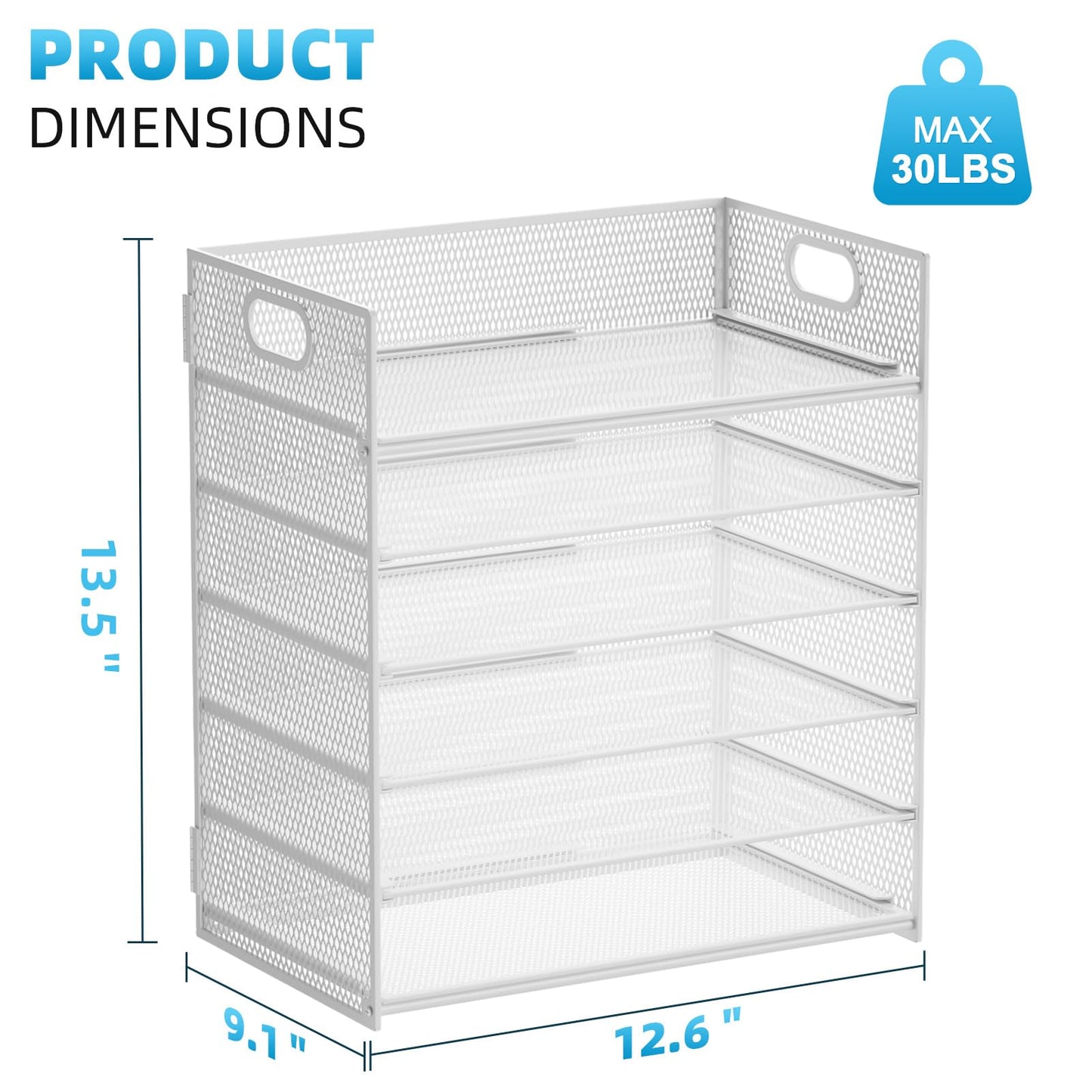 Marbrasse 6 Tier Paper Organizer Letter Tray - Mesh Desk File Organizer with Handle, Paper Sorter for Letter/A4 Office File Folder Holder - White