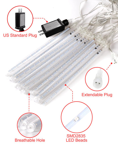 Blingstar Meteor Shower Lights Outdoor 10 Tubes 16 Inch 360 LED Christmas Waterproof Falling Rain Plug-in Dripping Icicle for Tree Porch Roof Yard Xmas Halloween Decoration, Red