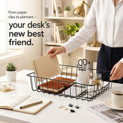 12 Pack Desk Drawer Organizer Letter Tray – Stackable Metal Mesh Wire Paper Trays | A4 Paper Document Desk Basket with Smooth Edges | Rust Proof Storage Tray for Home Office School Desk