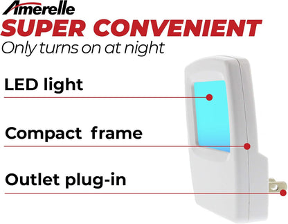 AMERELLE Always-On Blue Night Light, 4 Pack (71282) - Slim, Plug-in, LED Light with a Soft, Cool Blue Glow - Slim Suitable for Bedrooms, Bathrooms, Hallways, Kitchen, or Nursery