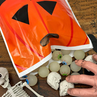 GiftExpress 150‑Pack 11″ × 17″ Jack O  Lantern Trick or Treat Goody Bags – Durable Plastic Halloween Party Favor Bags