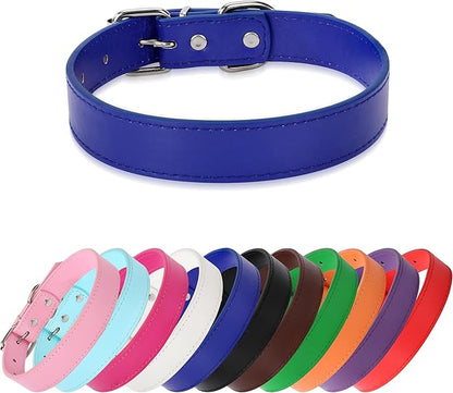 Deep Blue Soft Leather Dog Collar for Small,Medium, Large Dog, Comfortable and Adjustable (Wide: 0.95'' for Dog's Neck: 13''~18'', Deep Blue, L)