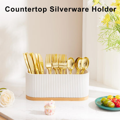 HouseJoy Countertop Silverware Holder, Silverware Caddy Organizer Holder for Forks, Spoons, Knives, Cutlery Caddy with 3 Compartments, Kitchen Utensil Holder for Party, Countertop