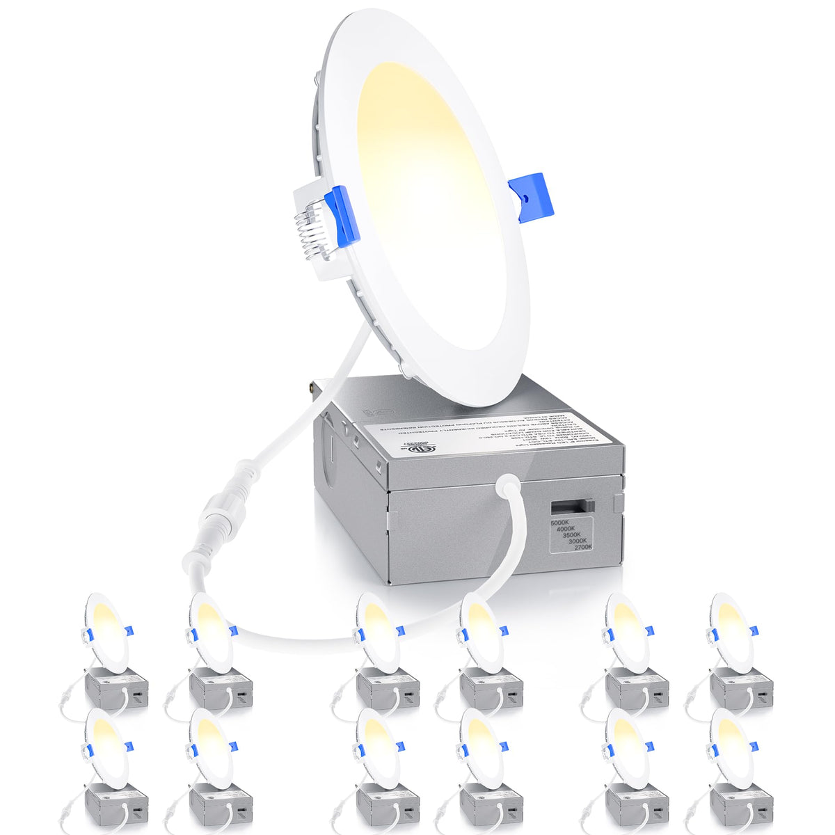 Ensenior 4 Inch LED Recessed Light, Dimmable 2700K-5000K, 750LM, Aluminum, Model WM25W27V40KDP0,