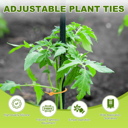 M METERXITY 48-Pack Adjustable Plant Ties, 4.7/5.9/6.7/8.2 Inch Silicone Flexible Multi-Function Garden Twist Tie for Crafts/Gift Wrapping/Gardening Plants, Reusable Support Twine [Orange]