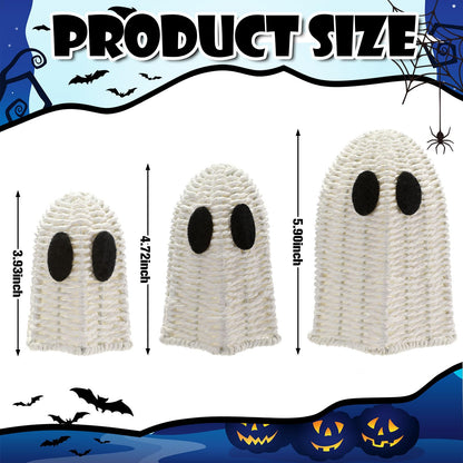 Geelin White 3 Pcs Halloween Rattan Wicker Ghosts Decoration Cute Farmhouse Ghost Figurines for Table Tray Shelf Desk Tiered Tray Centerpieces Indoor Tabletop Halloween Decor