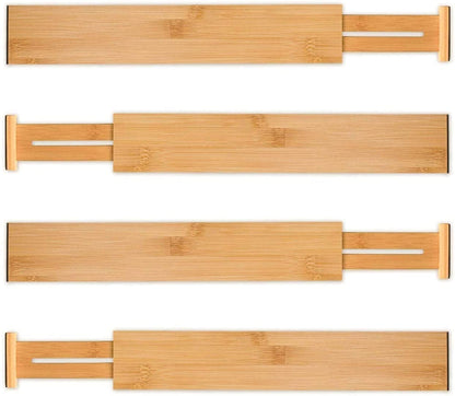 Utoplike 4 pcs Bamboo Kitchen Drawer Dividers Large, Adjustable Drawer Organizers, Spring Loaded, Expandable Organization Works in Kitchen, Dresser, Bathroom, Bedroom, Drawer, Desk