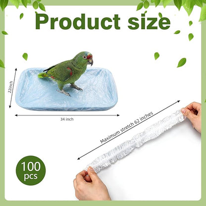 100 Pcs Disposable Bird Cage Liners 34"x22" Clear Plastic Parakeet Liner Bags, Universal Birdcage Liner Bags for Parakeets, Parrots, Finches, Canaries, Cockatiels, Bird Cage Accessories