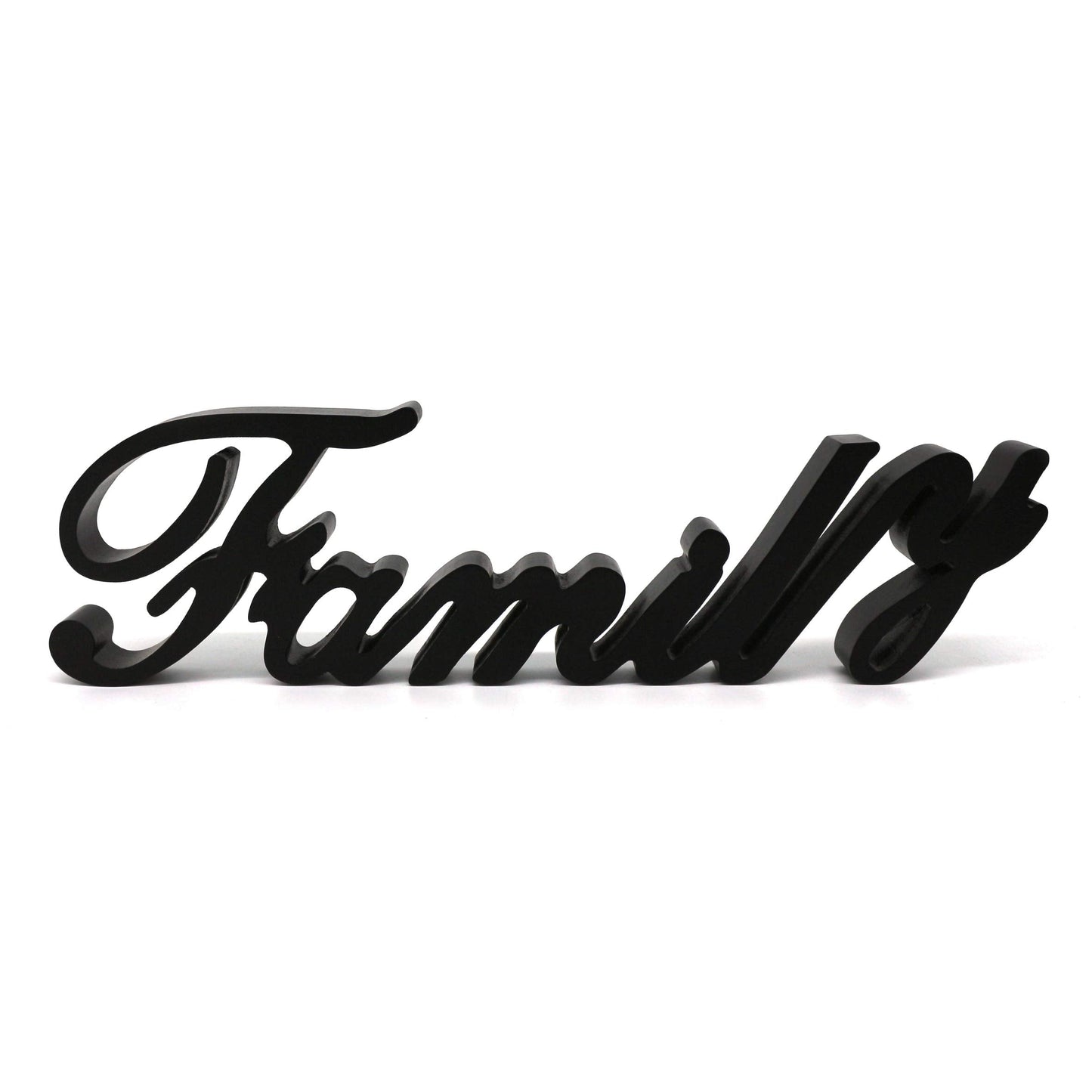 CVHOMEDECO. Matt Black Wooden Words Sign Free Standing "Family" Tabletop/Shelf/Home Wall/Office Decoration Art, 15-3/4 x 4-1/2 x 1 Inch