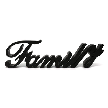 CVHOMEDECO. Matt Black Wooden Words Sign Free Standing "Family" Tabletop/Shelf/Home Wall/Office Decoration Art, 15-3/4 x 4-1/2 x 1 Inch