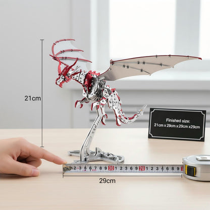 Dragon 3D Metal Puzzles for Adults, 373 PCS Stainless Steel DIY Mechanical Metal Model Kits,No Glue Assembly with Movable Joints,Challenging Metal Building Kit Desk Decor Gift(Silver Red Dragon)