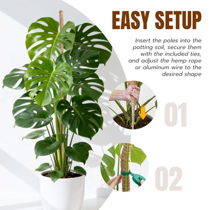 Mcbazel 2 Pack 63 Inch Bendable Moss Pole for Plants Monstera - Extra Tall 5.2ft Coco Coir Plant Support Stakes for Large Indoor Climbing Vines - Flexible Totem Stick Kit with Rope, Wire & Ties