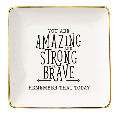 Topthink You Are Amazing and Strong - Inspirational Thank You Gifts for Women- Ceramic Jewelry Holder Ring Dish Trinket Tray