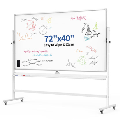 DexBoard Large Double Sided Whiteboard 72x40 inches on Wheels, Height Adjustable Mobile Magnetic Dry Erase Board with Rolling Stand for Office Meetings, Classroom Teaching, Home, Silver Frame