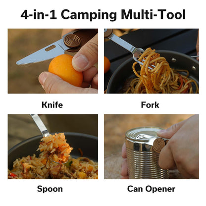 CIVIVI Partake 4-in-1 Camping Utensil, Detachable Stainless Steel Folding Knife, Fork, Spoon & Bottle Opener Multi-Tool, with Waxed Canvas Pouch for Travel Camping Hiking, C24032C-2, Coyote Brown