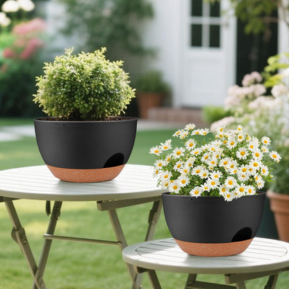 Vanslogreen Plant Pots 12inch Self Watering Pots, Set of 2 Plastic Planters with Drainage Holes and Saucers, Flower Pots for Indoor Outdoor Plants (Black)