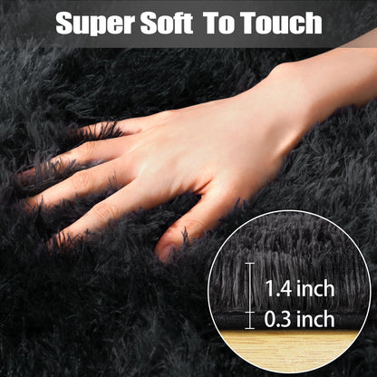 qulint Black Grey Area Rugs for Bedroom, 3x5 Area Rug for Kid Room Fluffy Soft Shag Rug for Living Room, Small Fuzzy Plush Shaggy Alfombras for Dorm Nursery Home Decor (3ft x 5ft, Tie-dyed Black Gray)