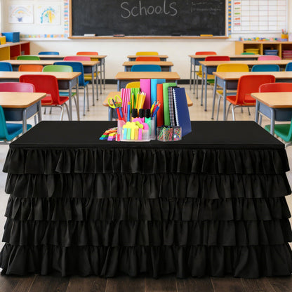 Pufogu Black Tulle Table Skirt 9ft Tutu Ruffled Chiffon Tablecloth For Rectangle Wedding Baby Shower Girls Birthday Party and Cake Dessert Table Decorations(Black, L9(ft), H30in)