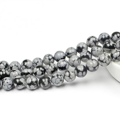 MJDCB Snowflake Obsidian Beads Round Natural Stone Beads for Jewelry Making DIY Bracelet (10mm)