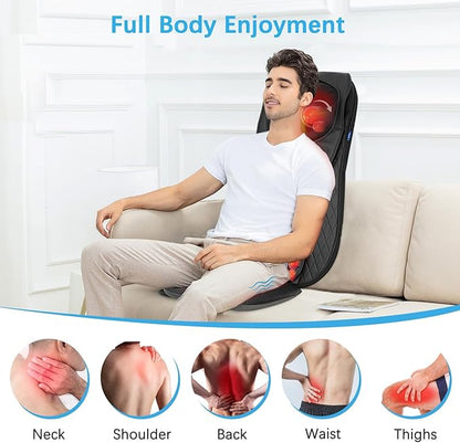 Shiatsu Neck & Back Massager with Heat, Massage Chair Pad Cushion for Stress Relief, Inflatable Flaps Back Support, Kneading or Rolling Chair Seat Massage