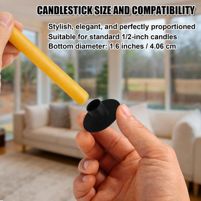 12pcs Iron Mini Taper Candle Holders for 1/2 Inch Candles, Small Metal Tapered Candlestick Stand Accessories for Chime Spell Church Altar Ritual Wedding Party Centerpiece Home Decor & Gift (Black)