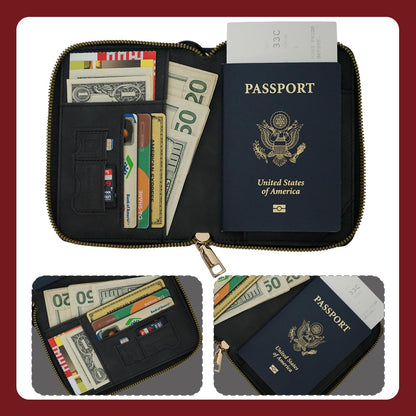 Passport Holder with Tether and Clip to Prevent Loss and Theft, Rfid Passport Holder for Travel, Passport Wallet, Passport Cover for Men and Women (Black - Tether and Clip)