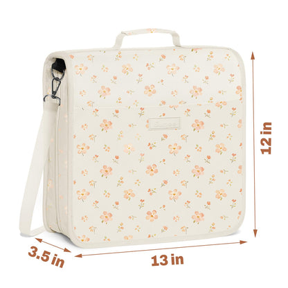 SUNEE Zipper Binder 3 Ring, 3 Inch O-Ring with Handle and Shoulder Strap, 600-Sheet Capacity, 5-Tab Expanding File Folder, Multi-Pockets for Middle School Organizer Binder with Zipper, Pink Floral