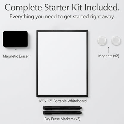 Lulu Office Magnetic Dry Erase Board 12x16 with Foldable Stand, Portable Black Desktop Whiteboard for Home, Office, School & Kitchen