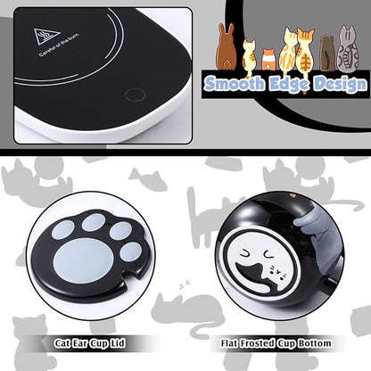 Honeydak Coffee Mug Warmer Cute Cat Mug Set Cup Warmer for Women Heated Coffee Warmers for Mom Home Office Desk Valentine's Day Anniversary Birthday Gifts(Cat,Black)