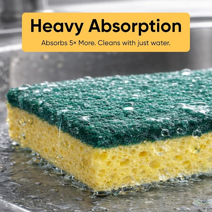 Kitchen Large Sponges for Washing Dishes, Non-Scratch Cellulose Dish Scrub Sponges, Cleaning Sponges for Household Use, Safe Cleaning Products, Kitchen Sponges Pack of 12, by Superio