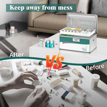 Glosen Medicine Lock Box with Combination Lock,Medication lock box【Extra Large16 x 9.25 x 7.5 Inch】 medicine safe lock box,medical box organizer