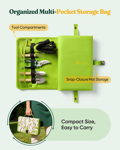Grenebo 7-Piece Gardening Tools Set, Gift for Women, Beginners, Tools Kit with Plant Repotting Mat & Tool Bag, Stainless Steel Gardening Hand Tools for Indoor Transplanting, Succulent Bonsai Plants