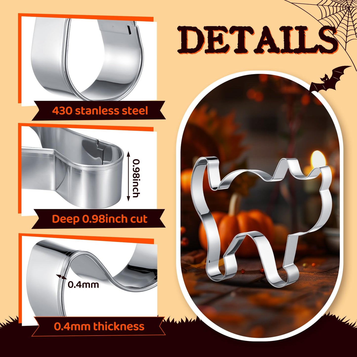 Teenyyou 2 Pcs Extra Large 8" Halloween Cookie Cutters Including Scared Cat and Bat Shaped Stainless Steel Mold Cutters for Halloween Holiday Baking