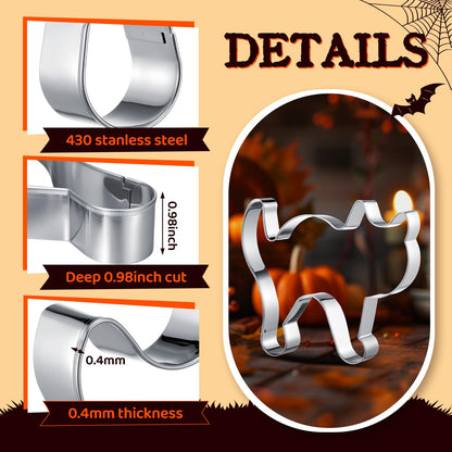 Teenyyou 2 Pcs Extra Large 8" Halloween Cookie Cutters Including Scared Cat and Bat Shaped Stainless Steel Mold Cutters for Halloween Holiday Baking
