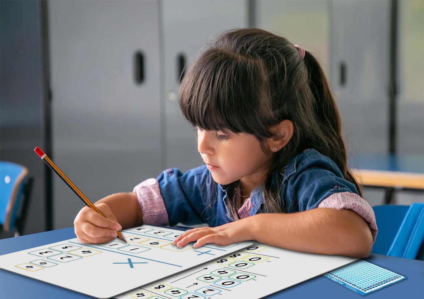 Set of Dry Erase Multiplication and Division Practice White Board, 8" x 12" 2-Digits Mathematics Board with a 4" x 2.5" Multiplication Chart Board for Kids Students, Classroom and Home