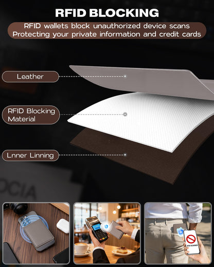 GNDR Wallet For Men Bifold Grey RFID Blocking Slim Faux Leather Wallets Card Holder Front Pocket Minimalist Men Accessories With Gift Box