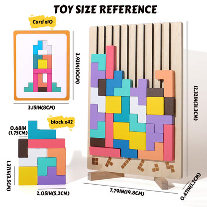 Wooden Russian Blocks Puzzle Brain Teasers Toy Tangram Jigsaw Puzzle Intelligence Colorful 3D STEM Montessori Educational Gift for Boys and Girls,Board Game Educational Toys for Toddlers 3-6 Years